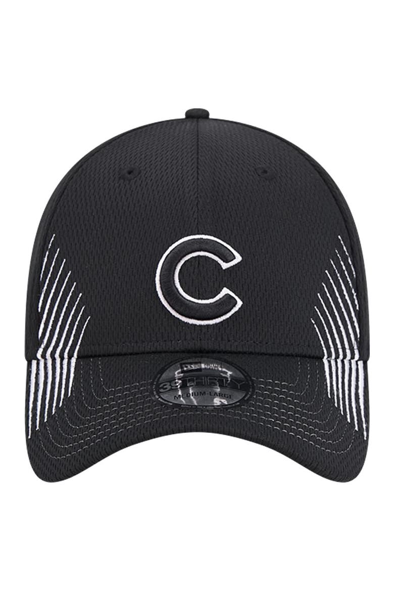 Men's New Era Black Chicago Cubs Active Dash Mark 39THIRTY Flex Hat, Alternate, color, Black
