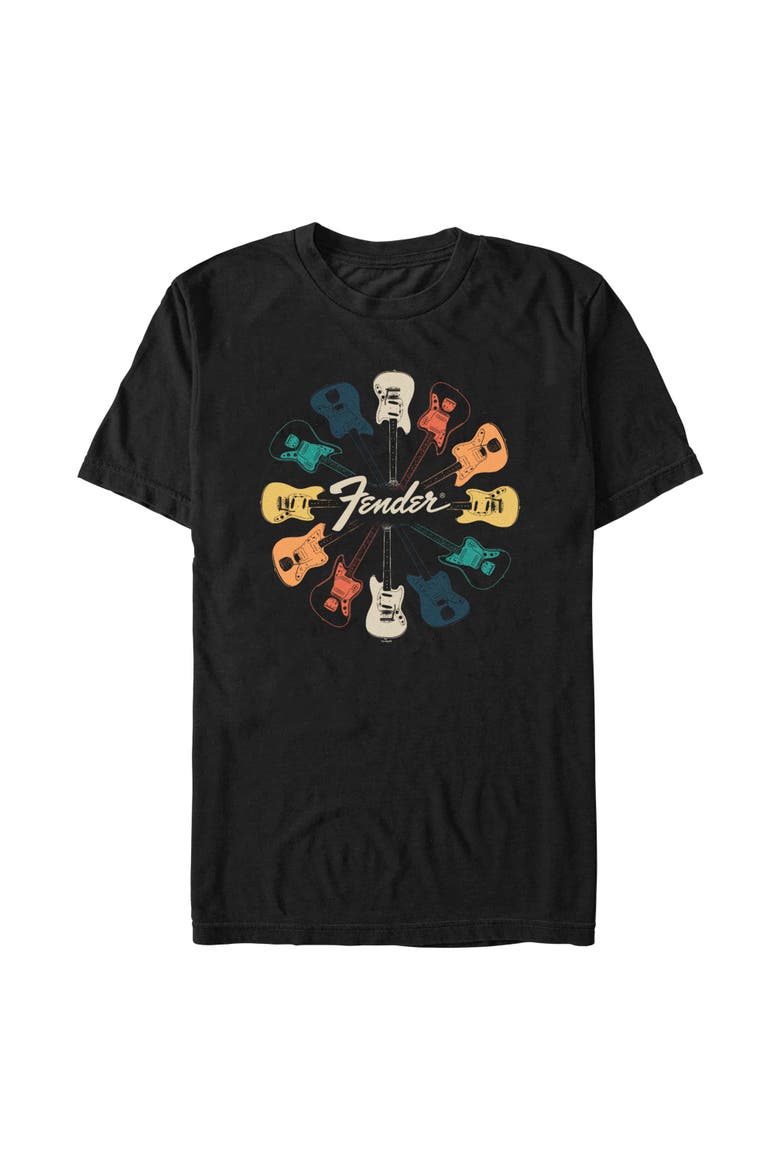 Men's Fender Colorful Kaleidoscope Guitars Graphic T-Shirt, Main, color, Black