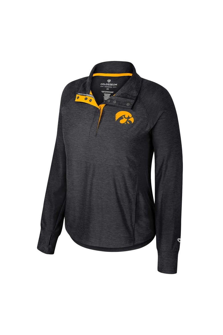 Women's Colosseum Black Iowa Hawkeyes Cressida Raglan Half-Snap Top, Alternate, color, Black