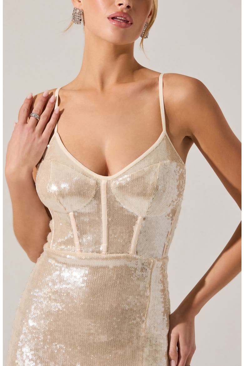 Liese Sequin Corset Midi Dress, Alternate, color, CREAM