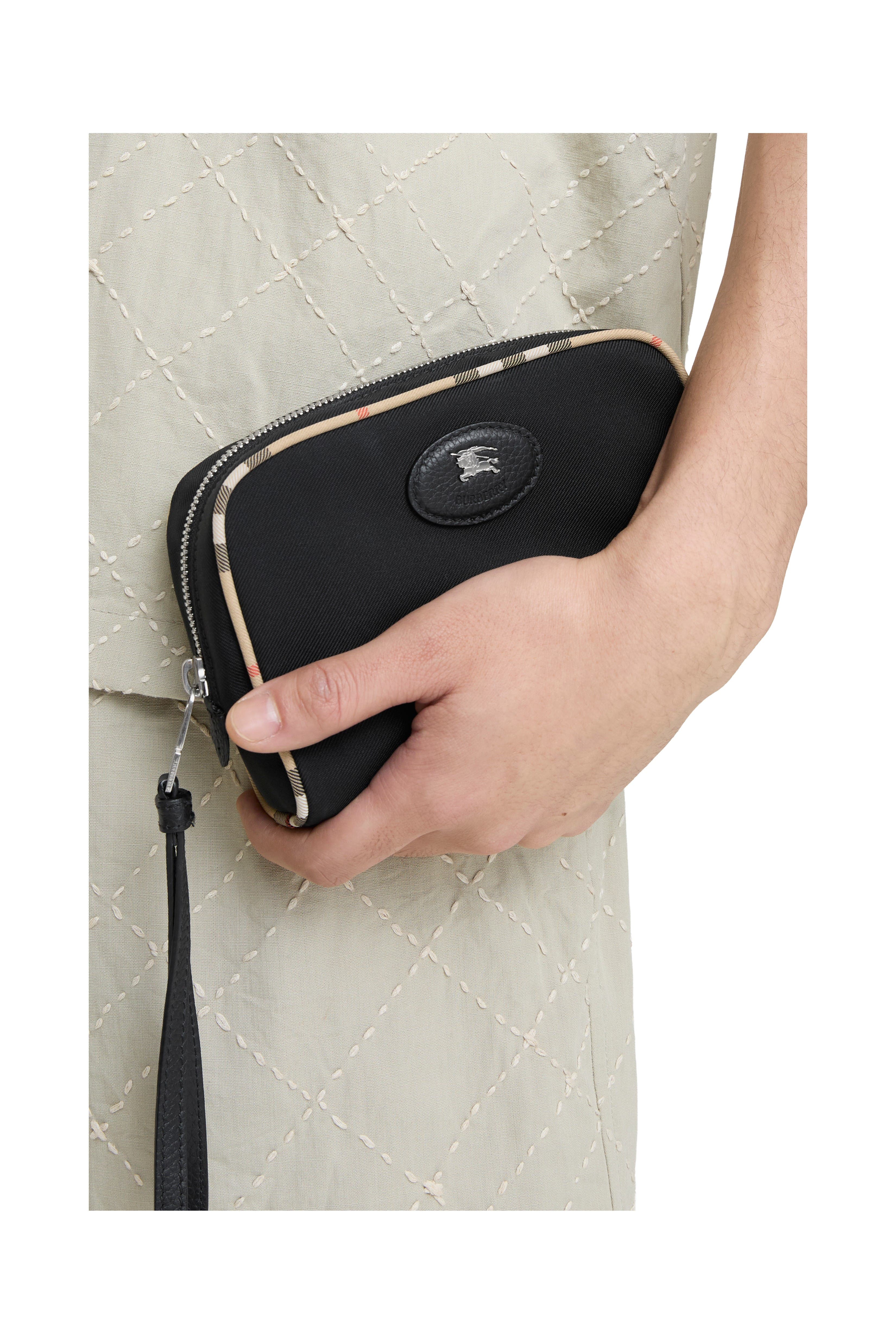 Burberry Small Check Piping Pouch, Alternate, color, Black