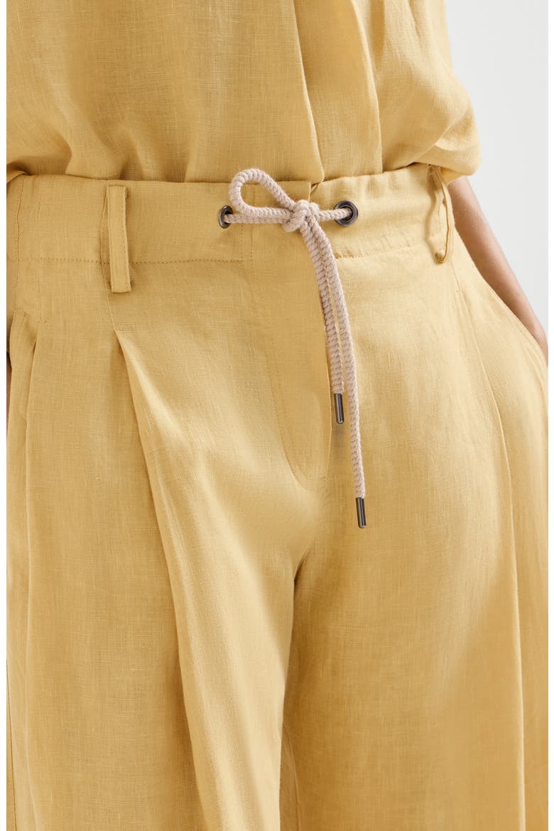 Linen trousers with drawstring and monili, Alternate, color, Zabaione Yellow