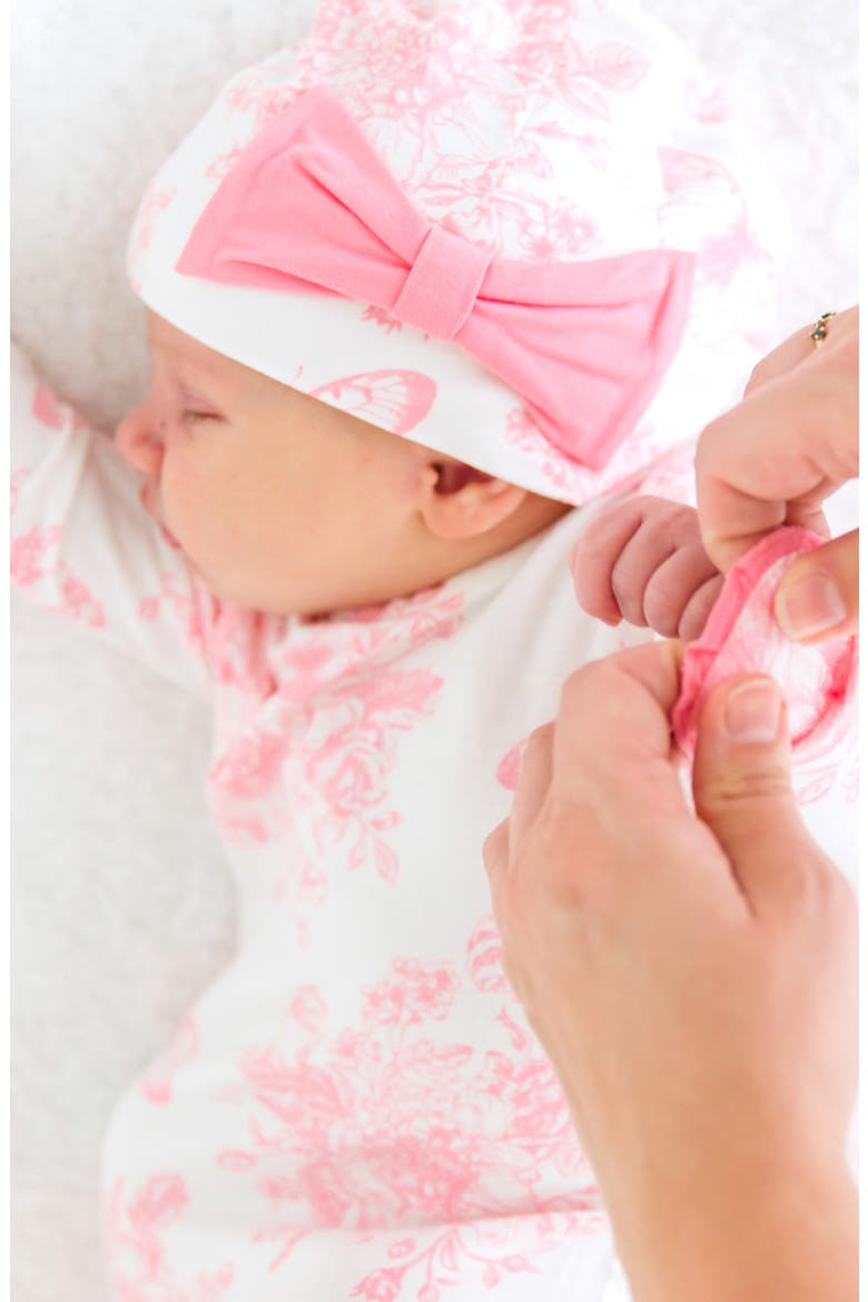 Knotted Gown & Hat Set, Alternate, color, WHITE/PINK