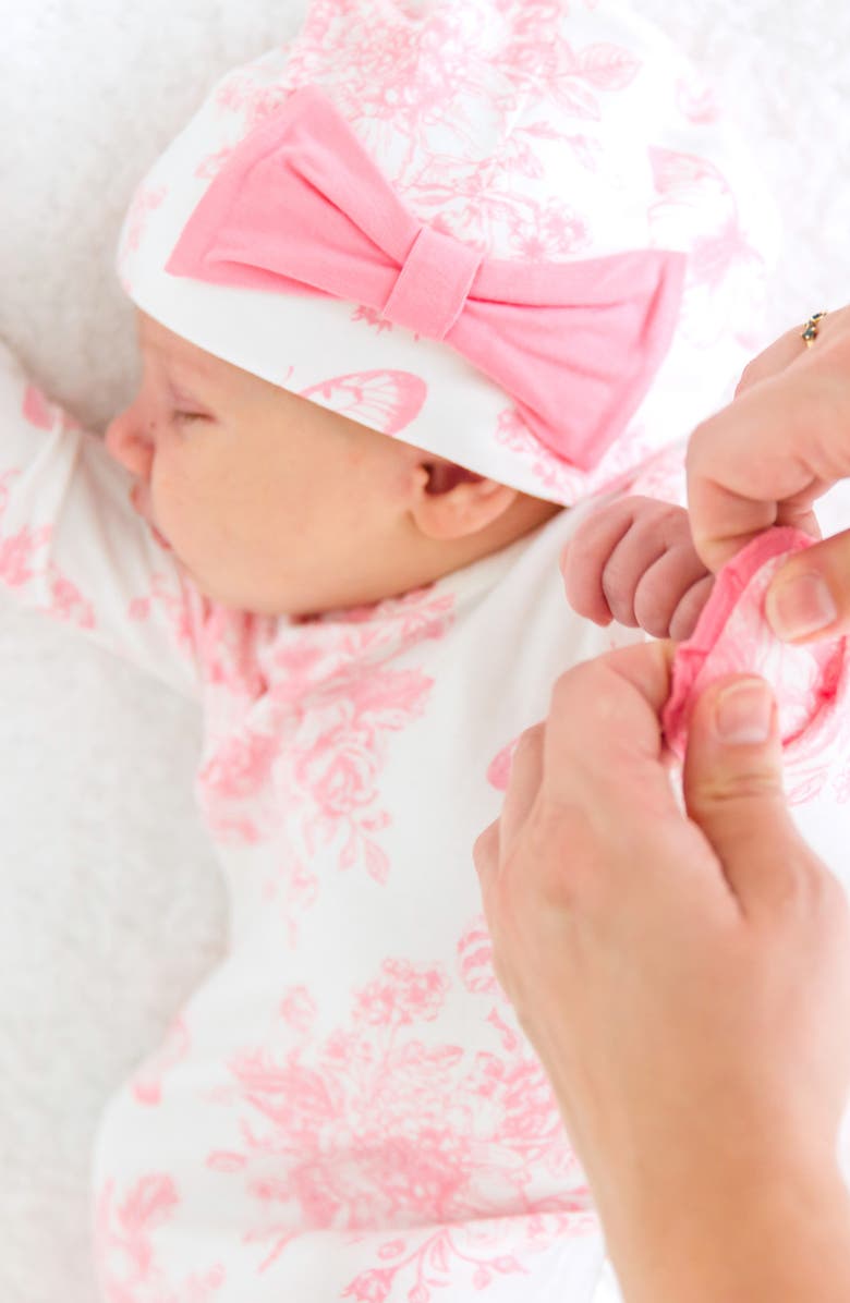 RuffleButts Knotted Gown & Hat Set, Alternate, color, White/Pink