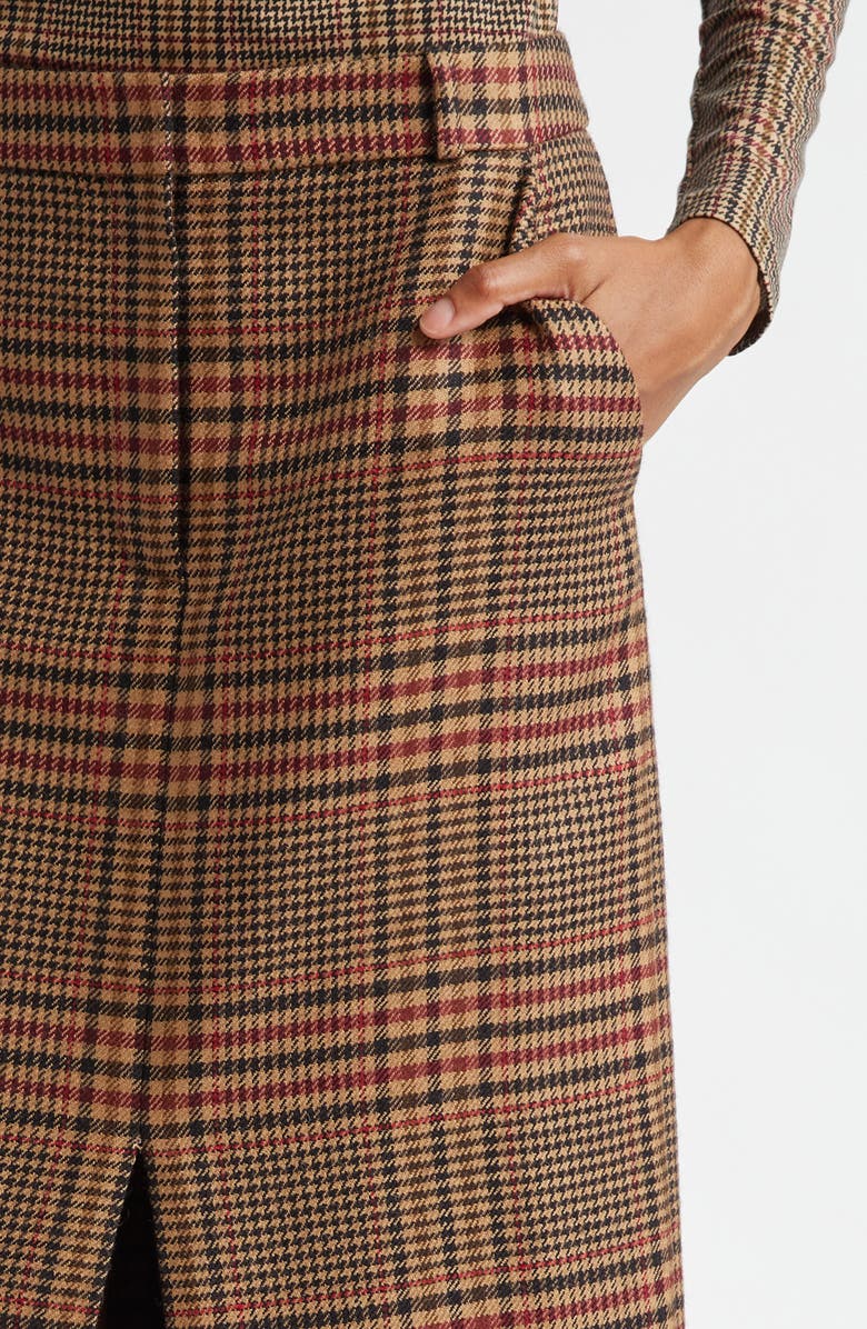 Veronica Beard Maxine Glen Plaid Wool Midi Skirt, Alternate, color, Camel/Black