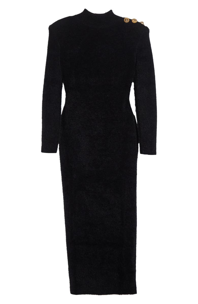Balmain Button Detail Open Back Long Sleeve Bouclé Dress, Alternate, color, 0Pa Black