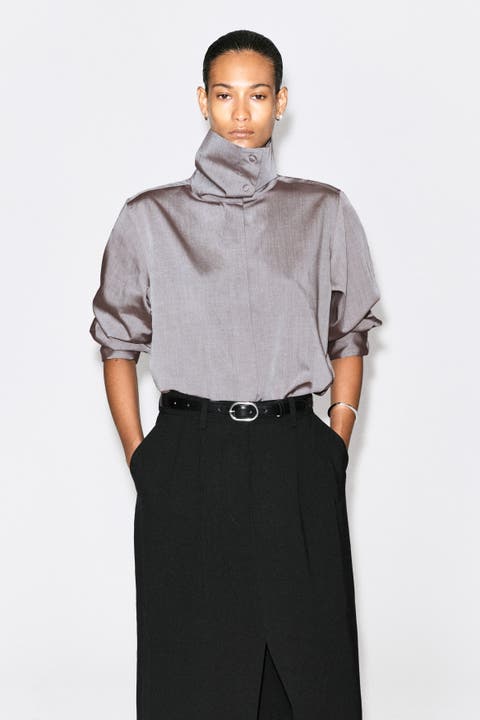 Mock-Neck Lyocell-Cotton Shirt