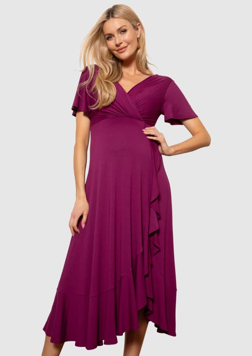 Tiffany Rose Maternity Waterfall Midi Maternity Dress In Purple