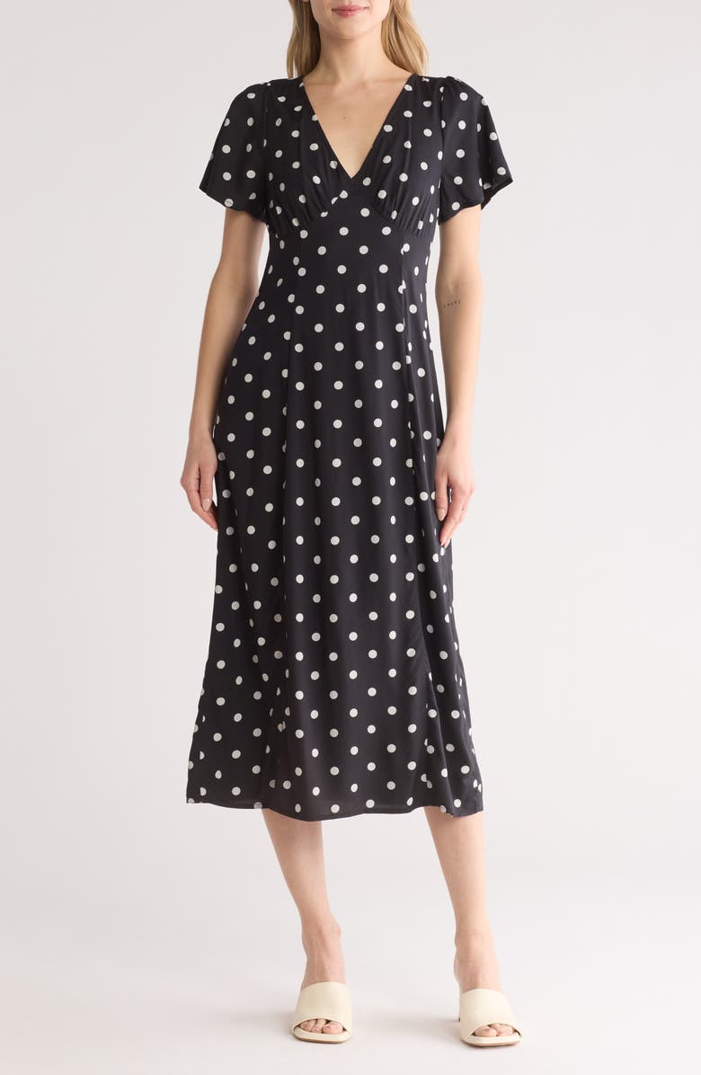 Madewell Polka Dot Flutter Sleeve Dress, Main, color,