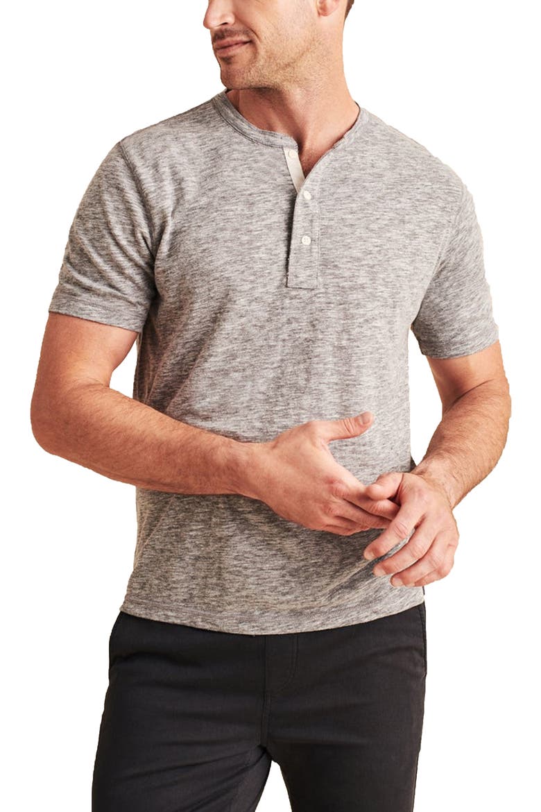 Short Sleeve Heathered Cotton Blend Henley, Main, color, CHARCOAL