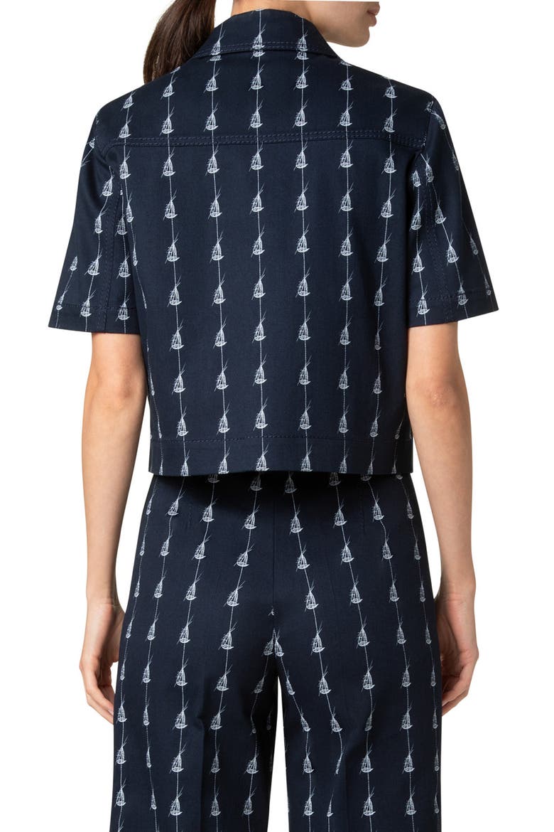 Sailboat Pinstripe Short Sleeve Crop Jacket, Alternate, color, NAVY