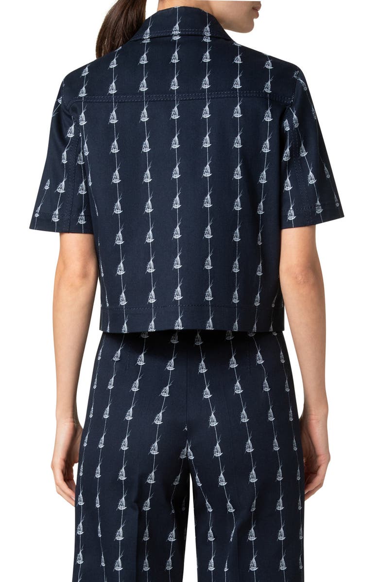 Akris punto Sailboat Pinstripe Short Sleeve Crop Jacket, Alternate, color, Navy