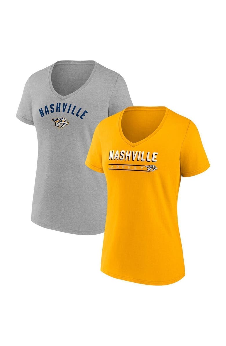 FANATICS Women's Fanatics Branded Gold/Heathered Gray Nashville Predators 2-Pack V-Neck T-Shirt Set, Alternate, color, Gold