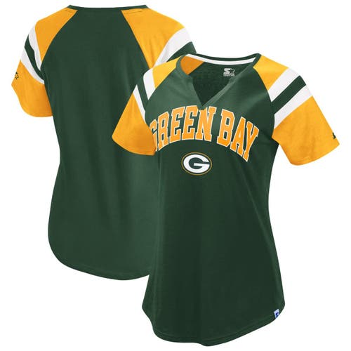 Shop Starter Green Green Bay Packers Game On Notch Neck Raglan T-shirt