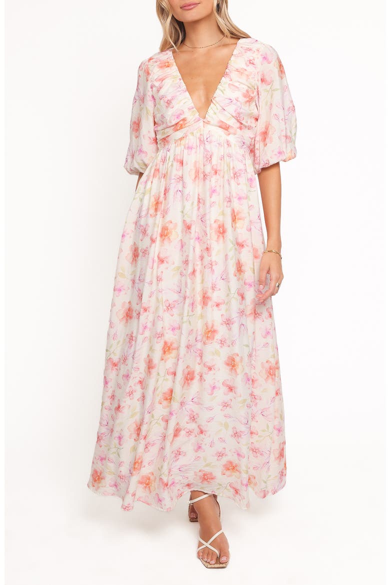 Andara Floral Plunge Neck Maxi Dress, Main, color, WHITE FLORAL
