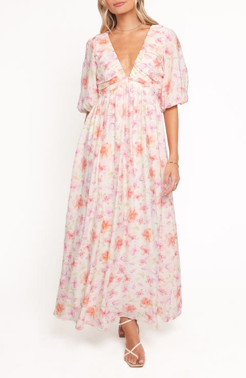Andara Floral Plunge Neck Maxi Dress