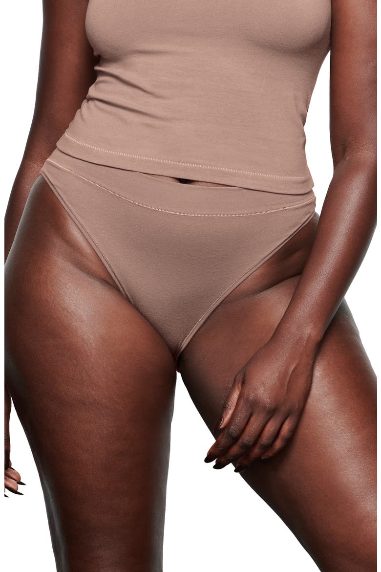 Stretch Cotton Jersey Cheeky Tanga, Main, color, UMBER