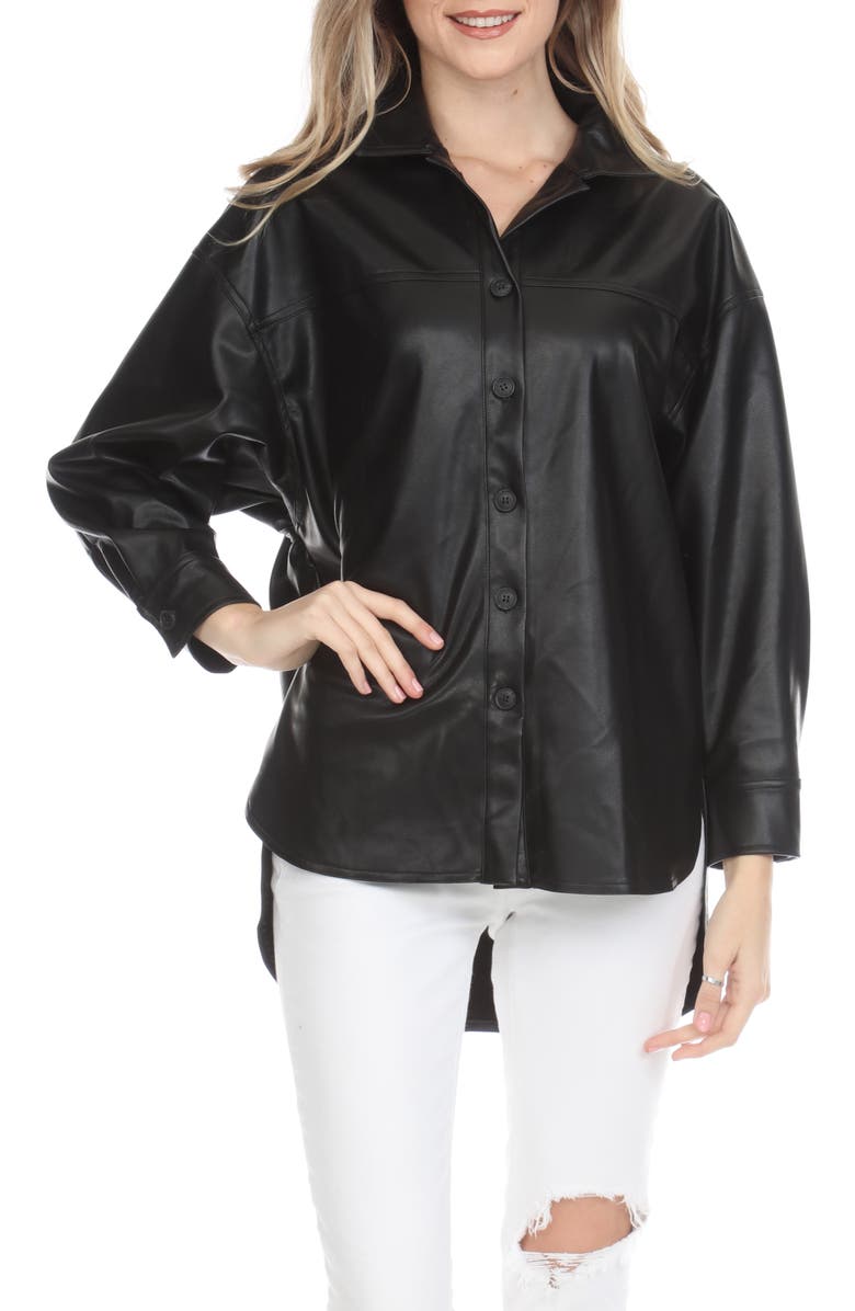 RAIN AND ROSE Faux Leather Shirt Jacket, Main, color, Black