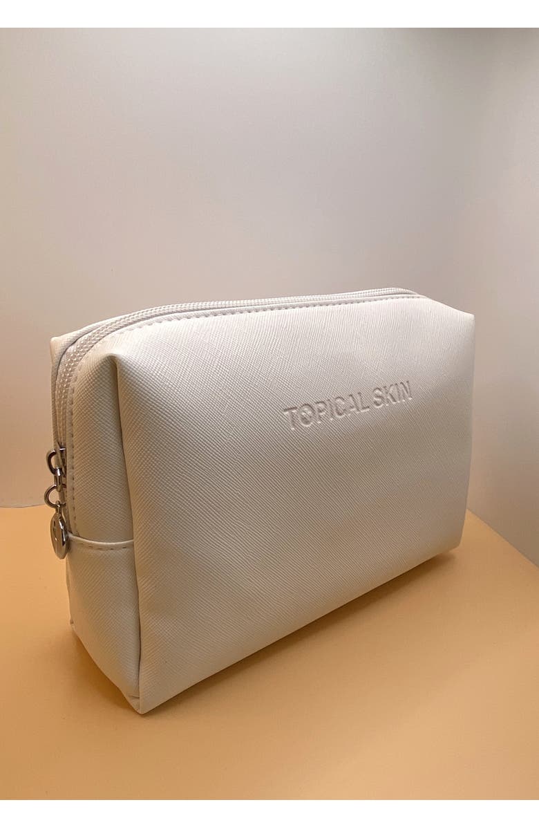 TOPICAL SKIN Vegan Saffiano Leather Classic Cosmetic Bag with zipper, Alternate, color, NO COLOR