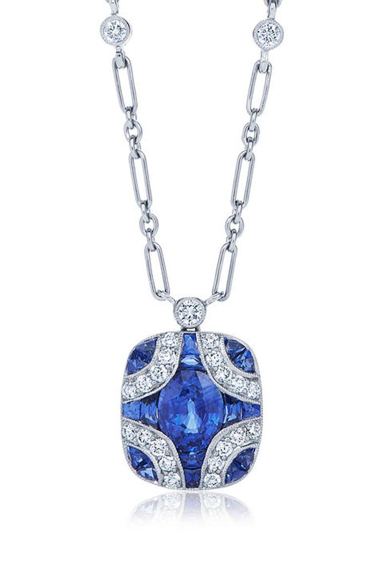 Sapphire & Diamond Pendant Necklace, Main, color, WHITE GOLD