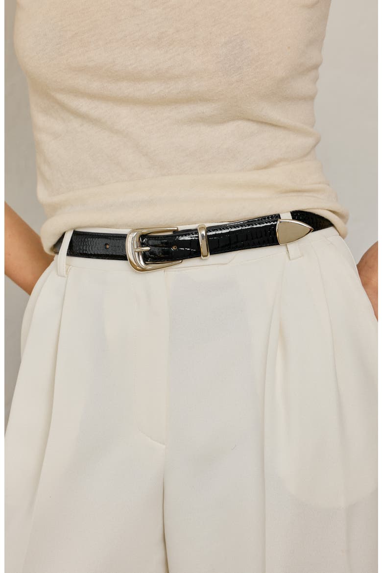 No. 16 Crocodile Texture Leather Belt, Alternate, color, BLACK CROC/ SILVER