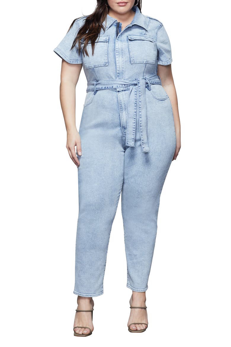 Fit for Success Belted Denim Jumpsuit, Main, color, BLUE471