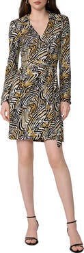 Diane von Furstenberg Jeanne Abstract Zebra Print Long Sleeve Silk Wrap Dress