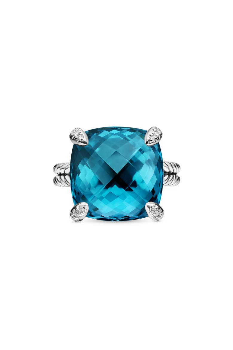 Châtelaine Ring with Semiprecious Stone and Diamonds, Main, color, SILVER/ HAMPTON BLUE TOPAZ
