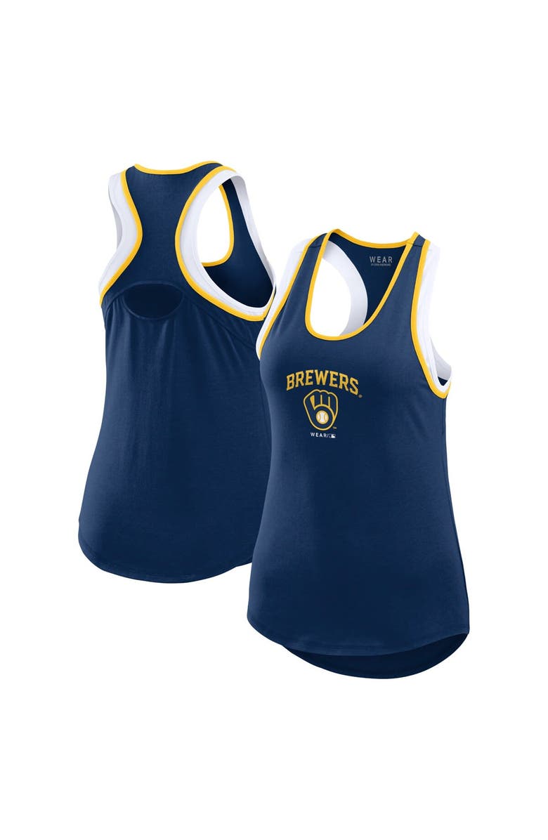 WEAR by Erin Andrews Women's WEAR by Erin Andrews Navy Milwaukee Brewers Colorblock Racerback Tank Top, Alternate, color, 