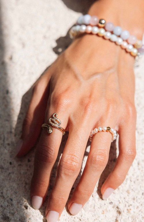 Nialaya Beaded Pearl Ring In White