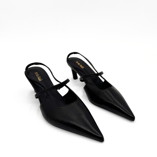 Amie Rafa Connie Slingback Leather Heels In Black
