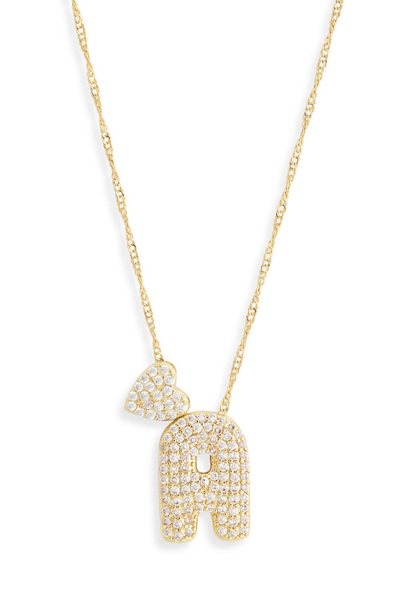 Leith Cubic Zirconia Heart & Bubble Initial Pendant Necklace, Alternate, color, A- Clear- Gold