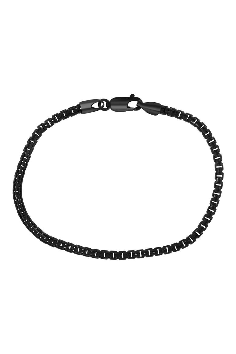 Black Sterling Silver Box Chain Bracelet, Main, color, BLACK