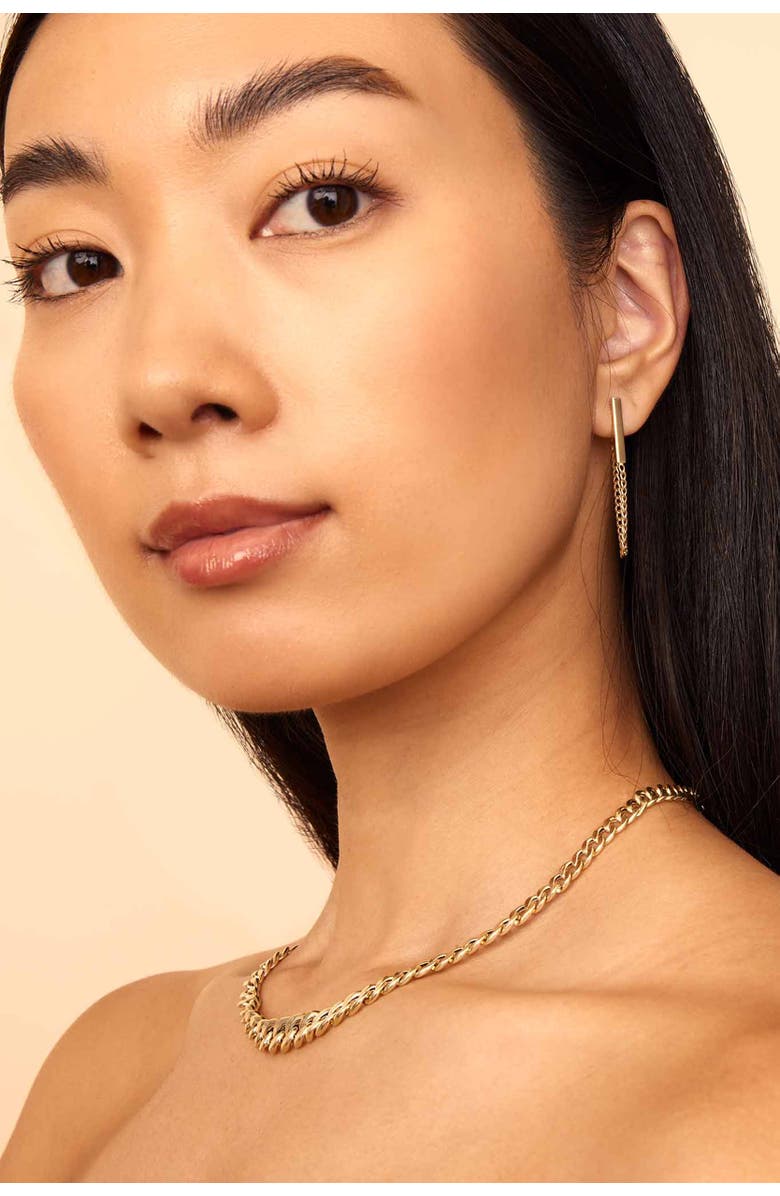 Oradina 14K Yellow Gold Carmine Curb Bar Drop Earrings, Alternate, color, Yellow Gold