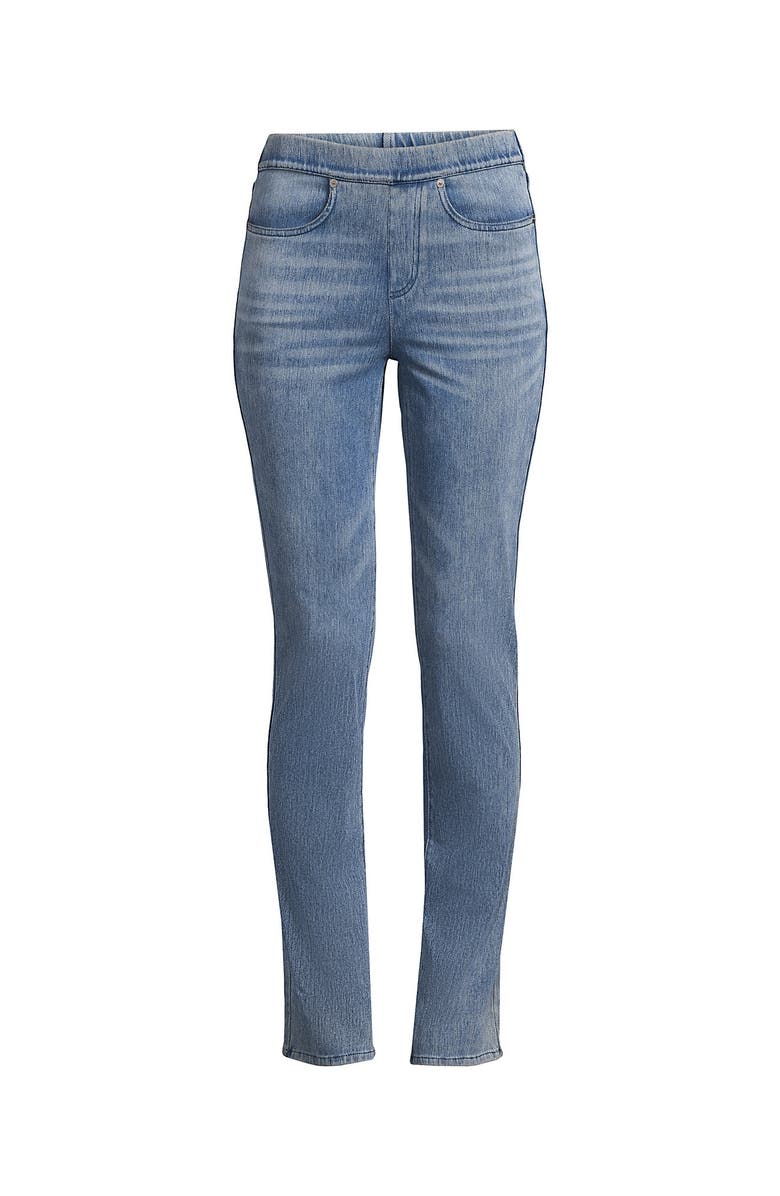 Lands' End Starfish High Rise Knit Denim Straight Jeans, Alternate, color, Light Brook