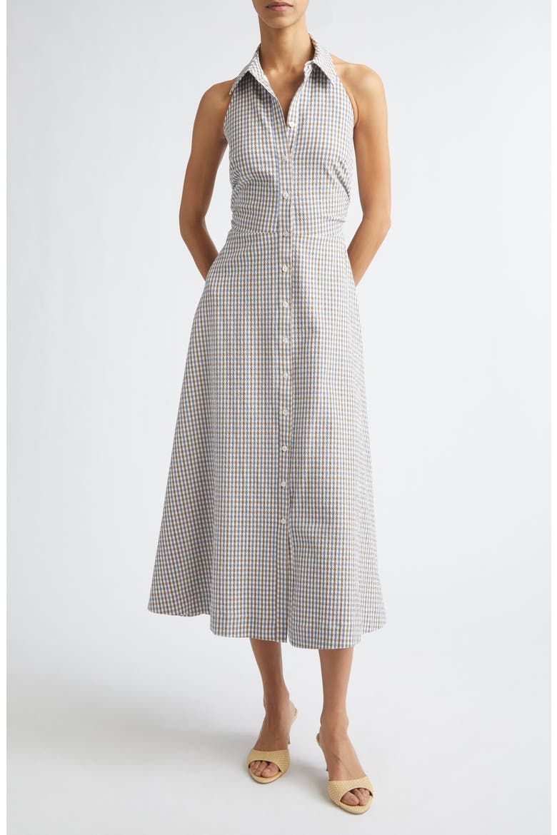 Mackey Gingham Stretch Cotton Halter Shirtdress, Main, color, ACORN MULTI