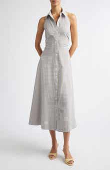 Mackey Gingham Stretch Cotton Halter Shirtdress