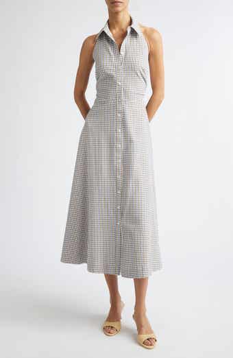 Mackey Gingham Stretch Cotton Halter Shirtdress