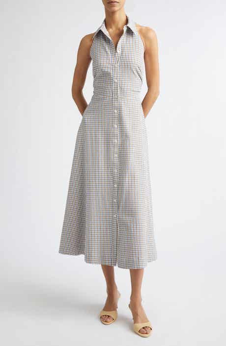 Mackey Gingham Stretch Cotton Halter Shirtdress