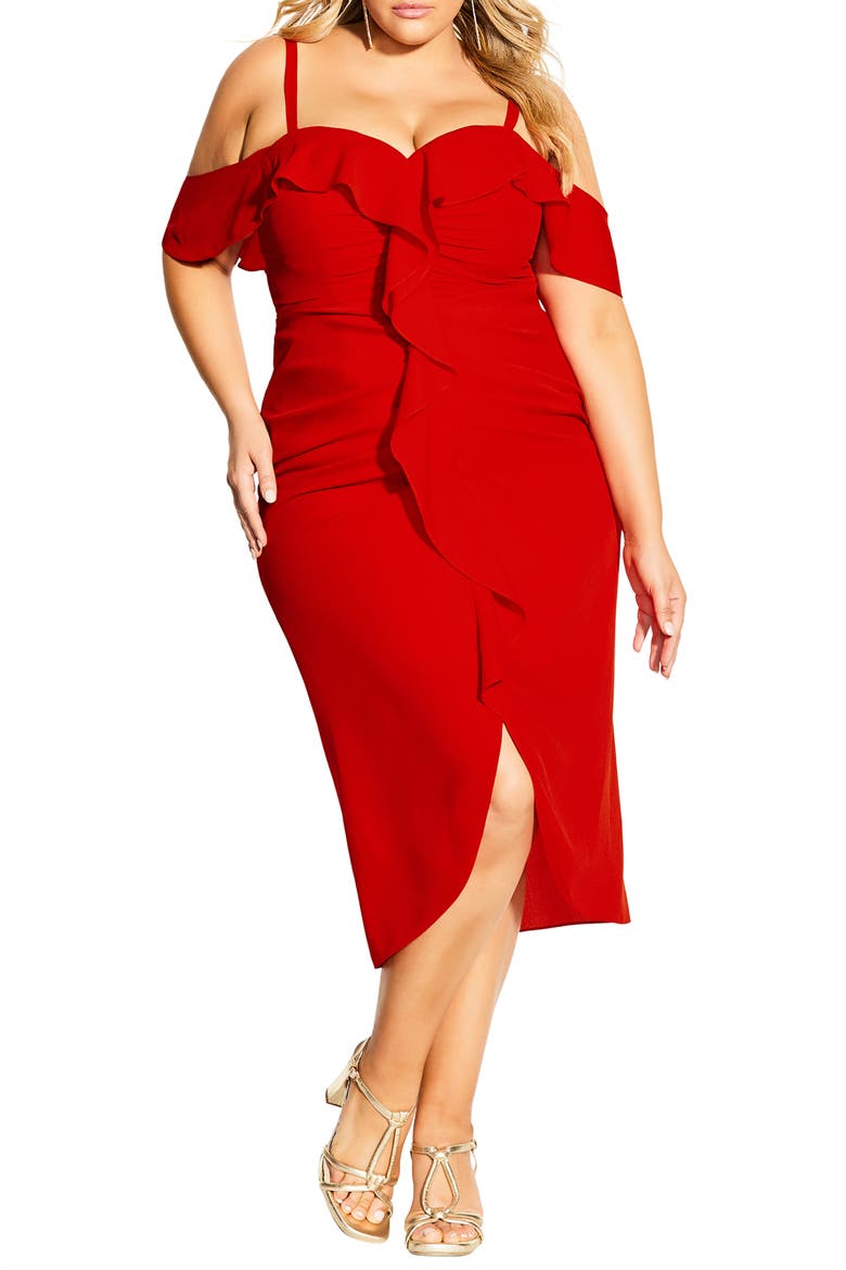 Va Va Voom Ruched Ruffle Dress, Alternate, color, SALSA RED