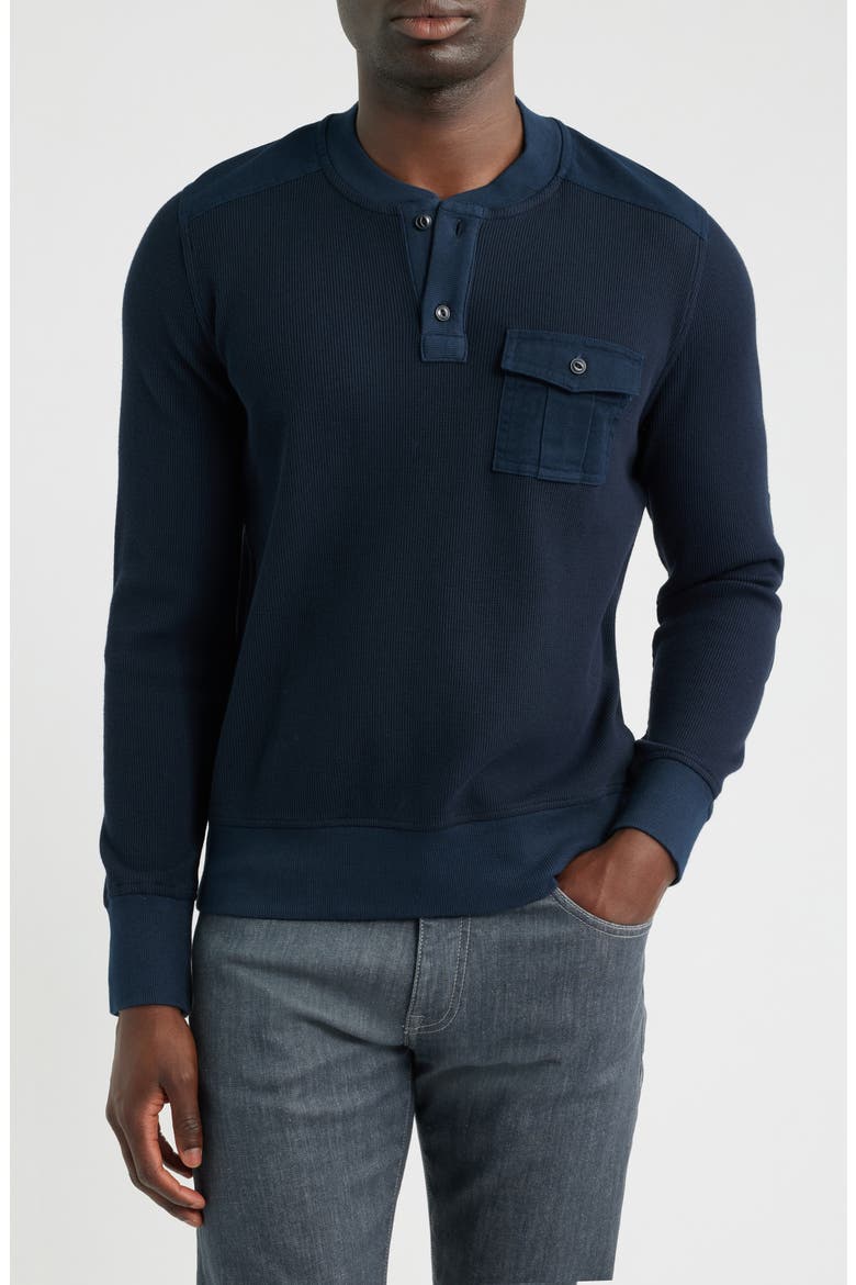 Waffle Stitch Stretch Cotton & Wool Henley, Main, color, NAVY
