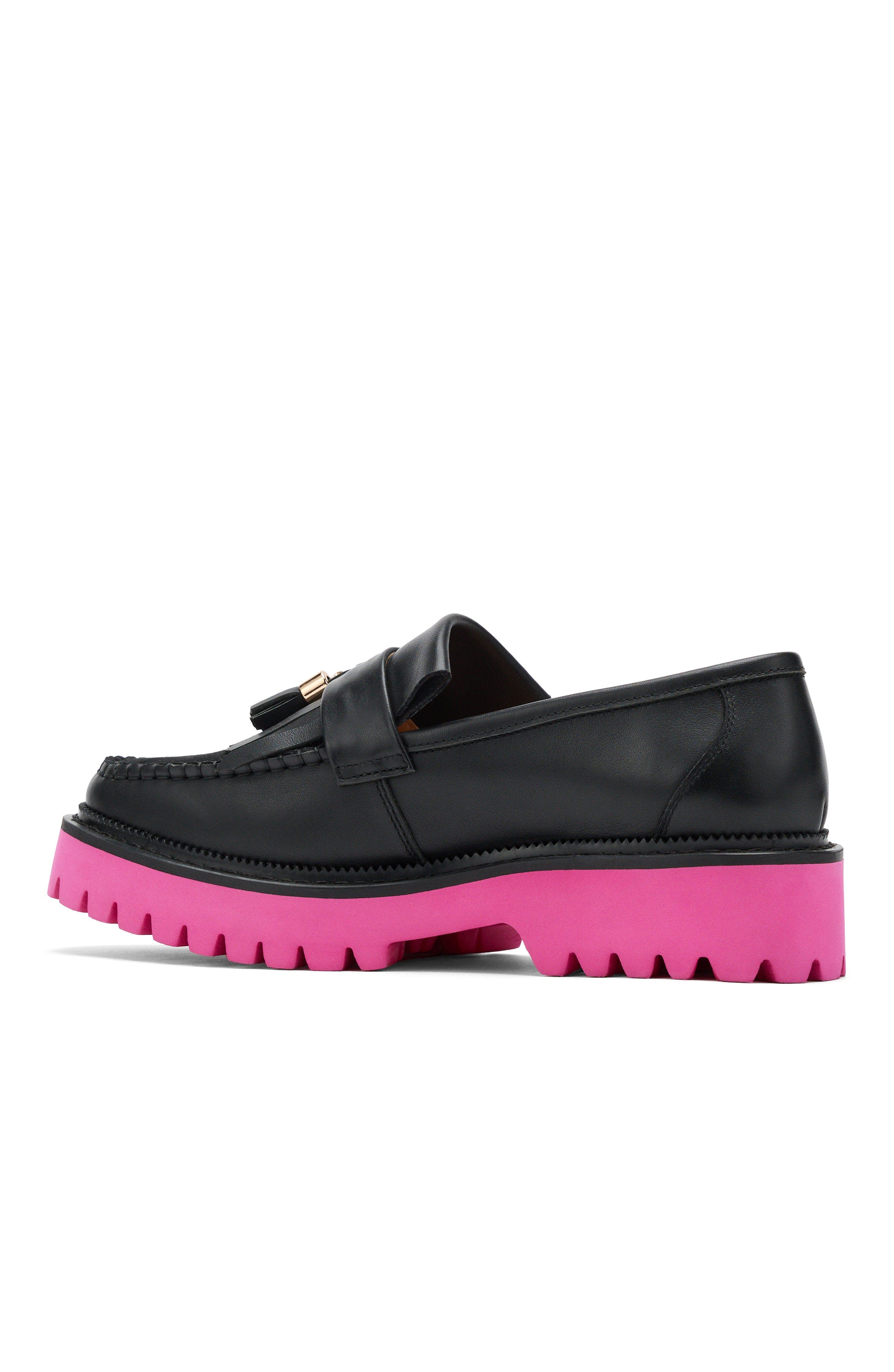 MARC NOLAN Ms. Journey Leather Lug Tassel Loafer, Alternate, color, Black/Pink