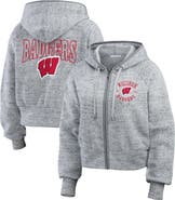 WEAR by Erin Andrews Women's WEAR by Erin Andrews Heather Gray Wisconsin Badgers Wear Speckle Double-Hit Raglan Full-Zip Hoodie