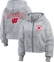 WEAR by Erin Andrews Women's WEAR by Erin Andrews Heather Gray Wisconsin Badgers Wear Speckle Double-Hit Raglan Full-Zip Hoodie