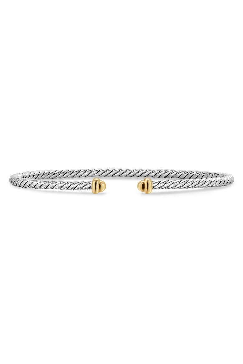 Micro Cable Flex Sterling Silver & Yellow Gold Open Bracelet, 2.6mm, Main, color, SILVER