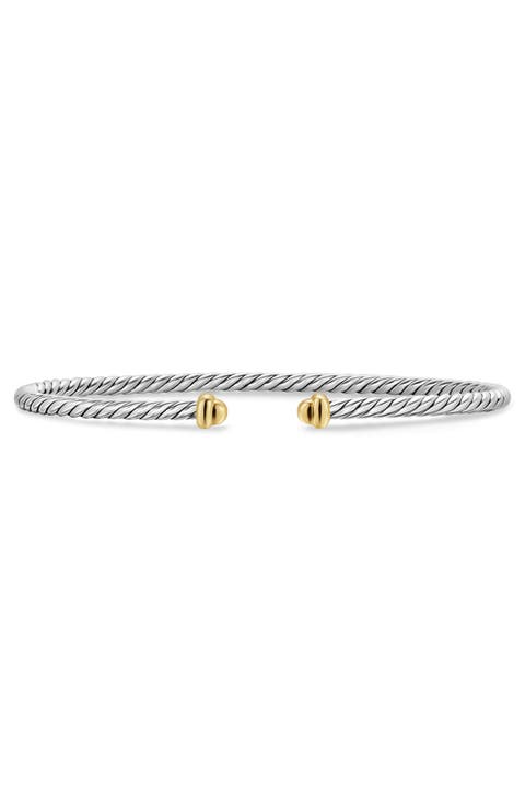Micro Cable Flex Sterling Silver & Yellow Gold Open Bracelet, 2.6mm