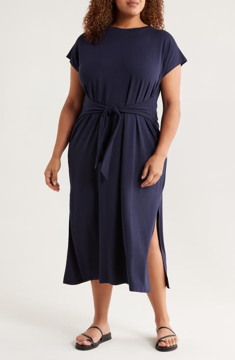 Tie Waist Jersey Maxi Dress (Plus)