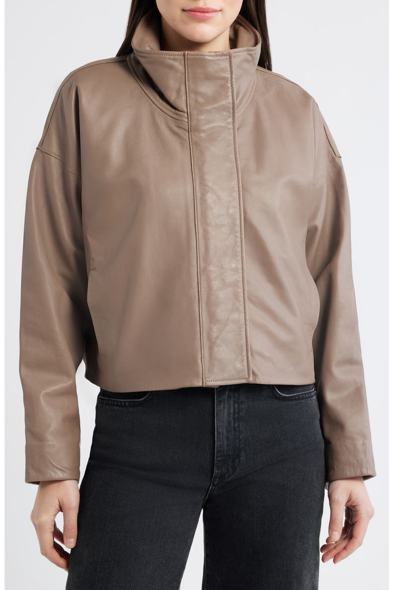 Ryder Crop Leather Jacket, Alternate, color, MOCHA BROWN