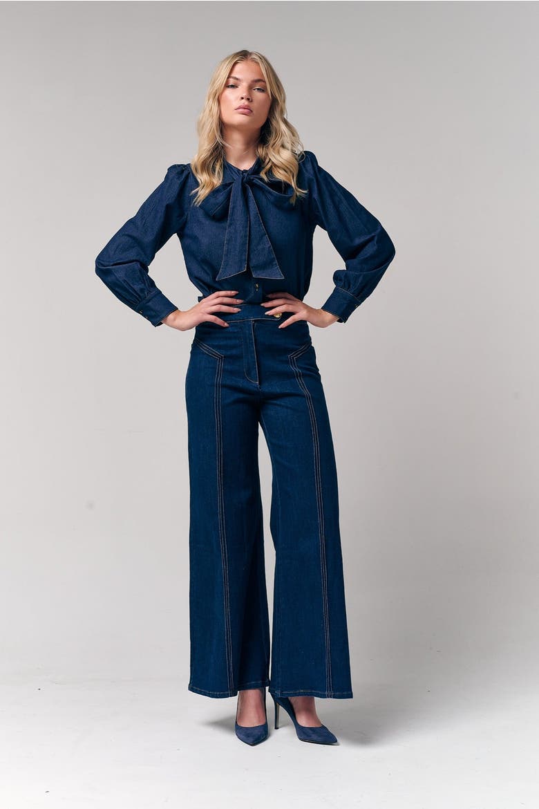 High Waisted Wide Leg Jeans, Alternate, color, Dark Blue