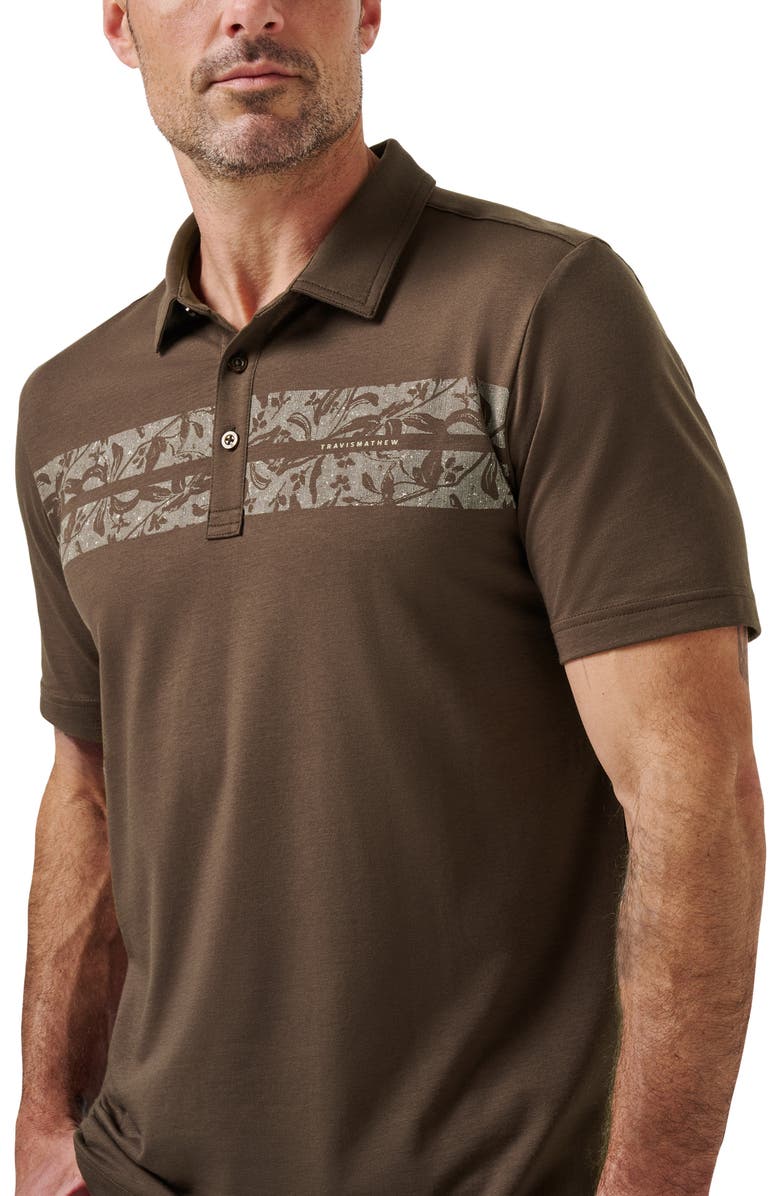 TravisMathew Orchard Walk Floral Stripe Polo, Alternate, color, Chocolate
